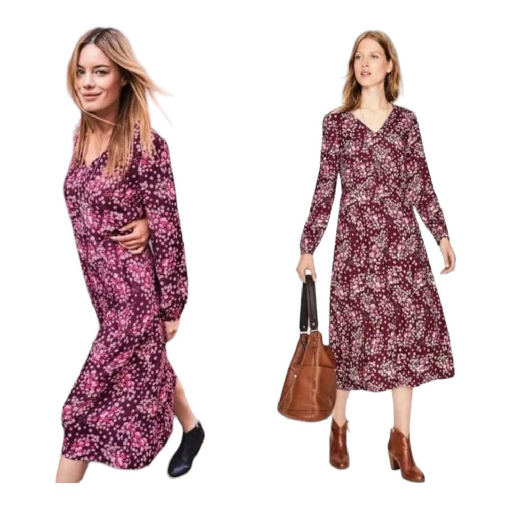 Boden Easy Midi Dress Mystic Woodland Cottagecore Floral Tulip Pink Maroon 6